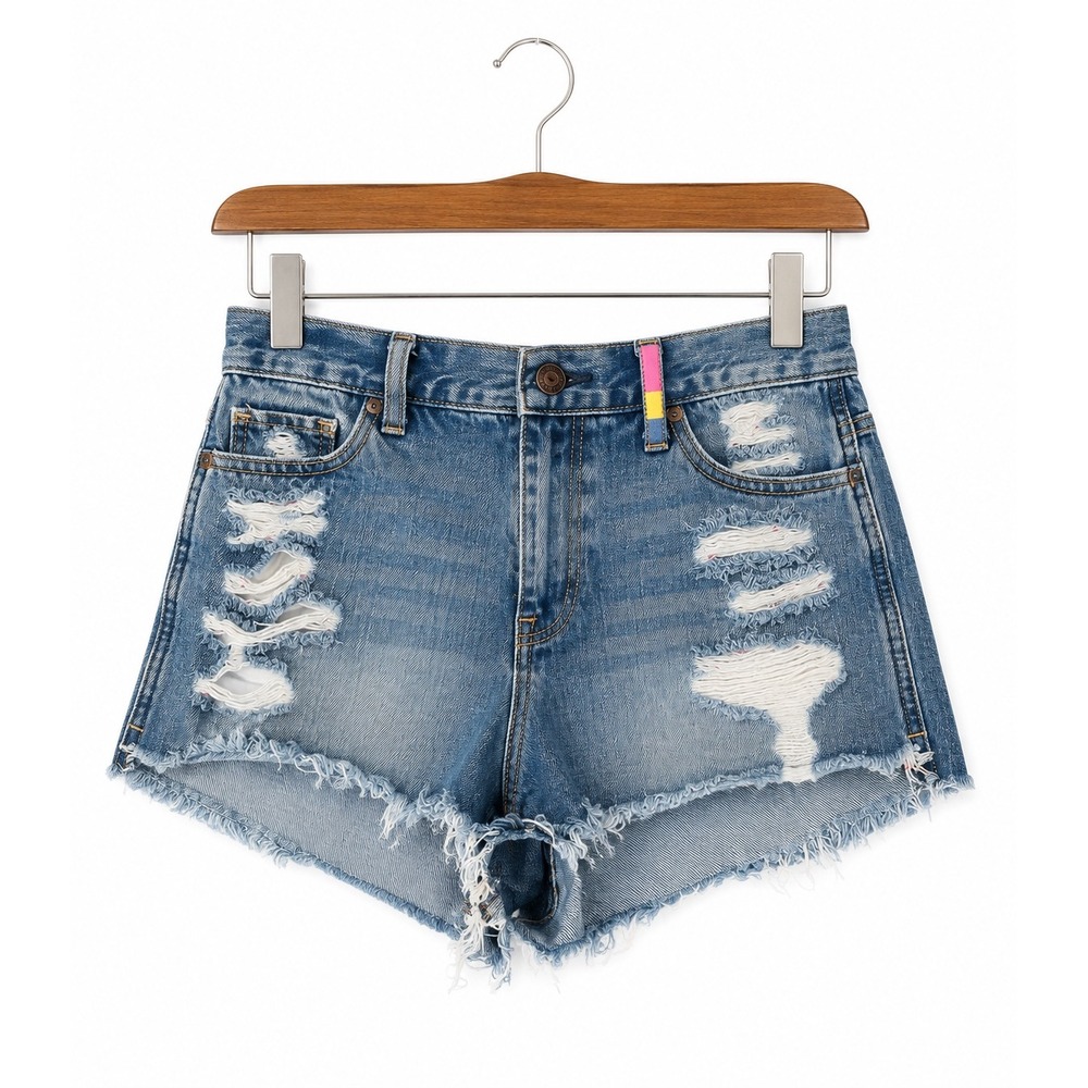 Hollister Medium Wash Distressed Denim Shorts Women Size 9 W29 Frayed Raw Hem